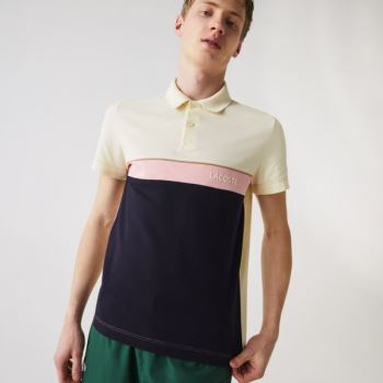 Lacoste Regular Fit Colorblock Cotton Piqué Polo Shirt Pánské - Polo Béžový / Tmavě Blankyt Blankyt